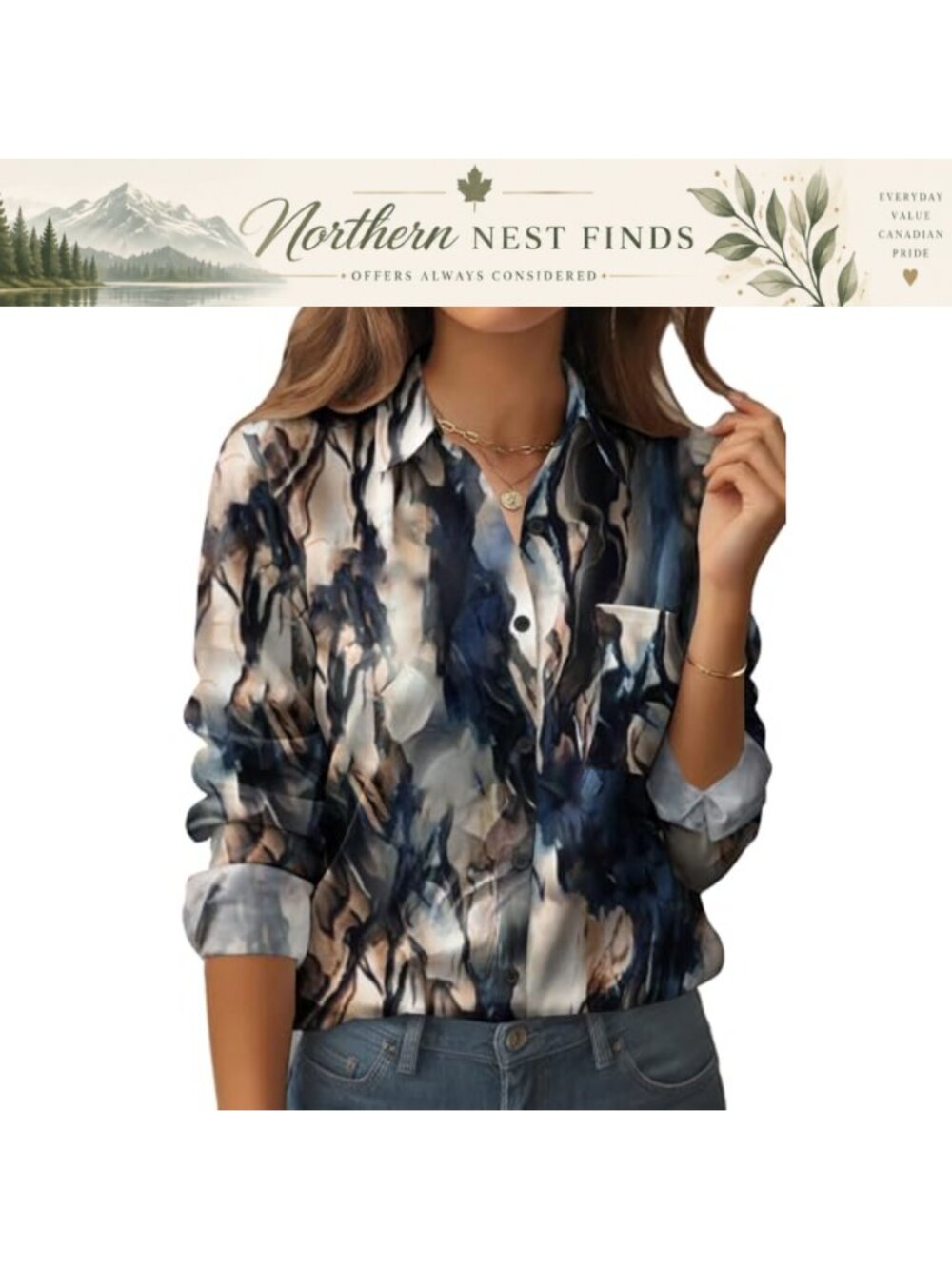Womens Button Down Shirt Long Sleeve Blouse Business Work Top Floral